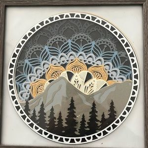 Paper craft mountain 8x8 framed art.